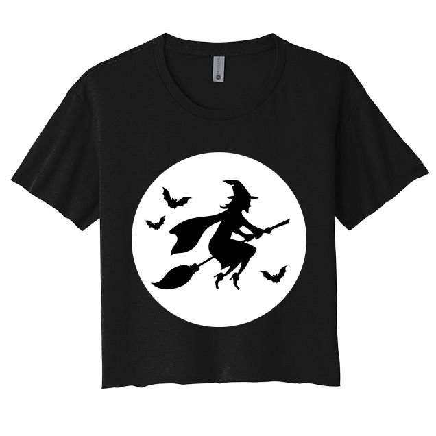 Witch Flying Over Moon Halloween Crop Top