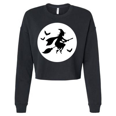 Witch Flying Over Moon Halloween Cropped Pullover Crew