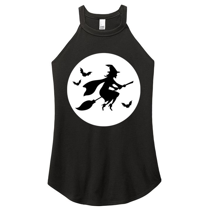 Witch Flying Over Moon Halloween Women's Perfect Tri Rocker Tank