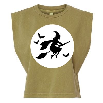 Witch Flying Over Moon Halloween Garment-Dyed Women's Muscle Tee