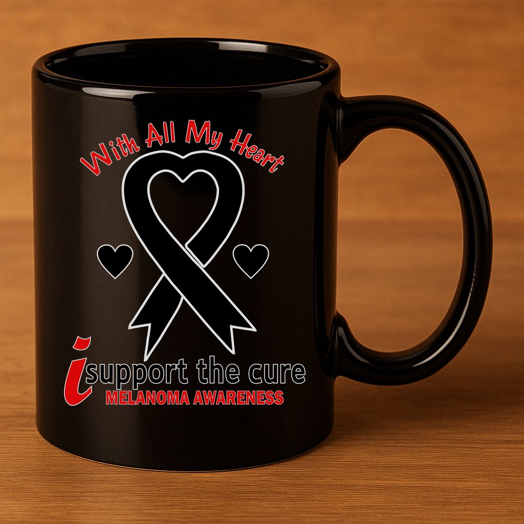 With All My Heart Melanoma Awareness 11oz C Handle Ceramic Mug