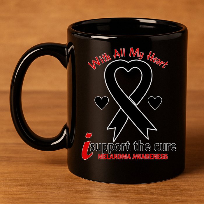 With All My Heart Melanoma Awareness 11oz C Handle Ceramic Mug