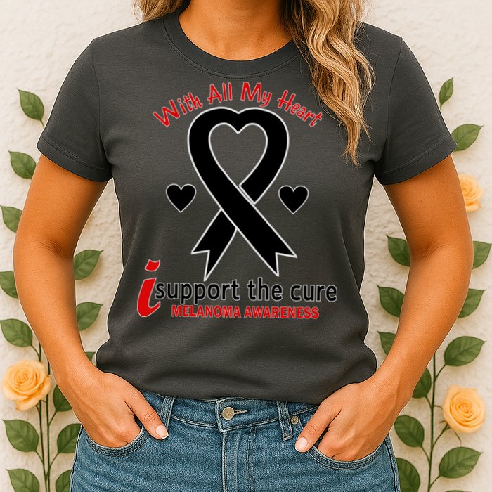 With All My Heart Melanoma Awareness Womens T-Shirt