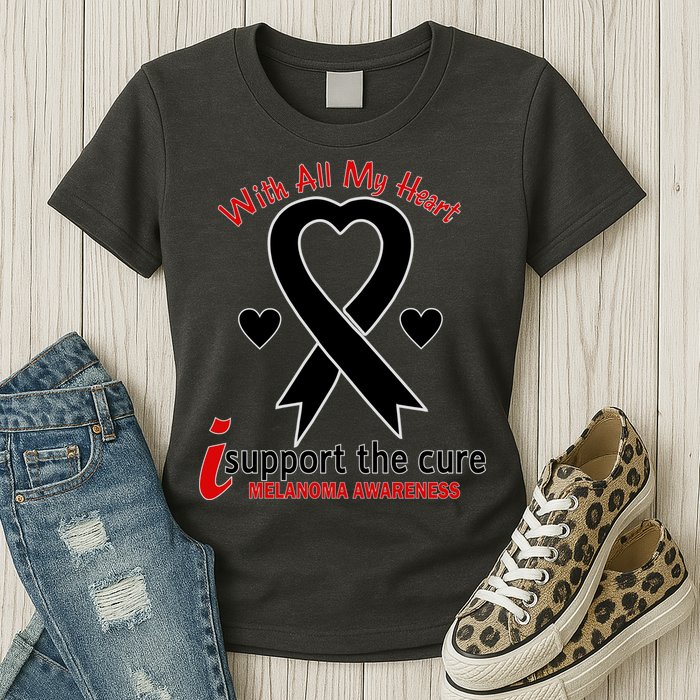 With All My Heart Melanoma Awareness Womens T-Shirt