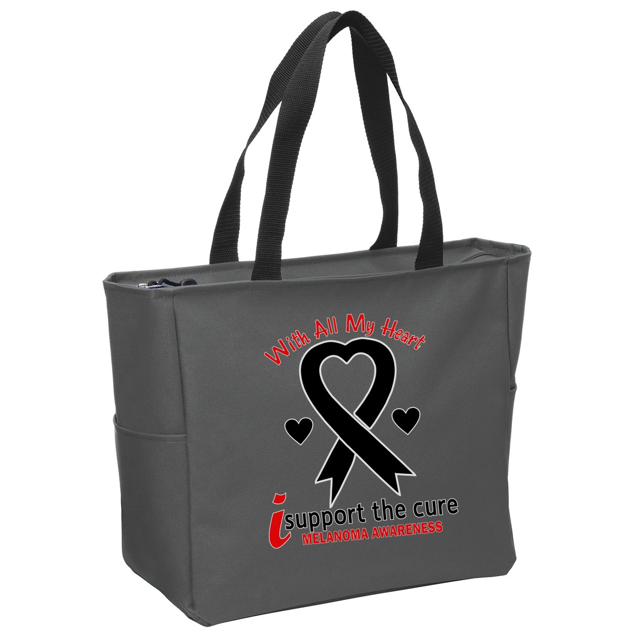 With All My Heart Melanoma Awareness Zip Tote Bag