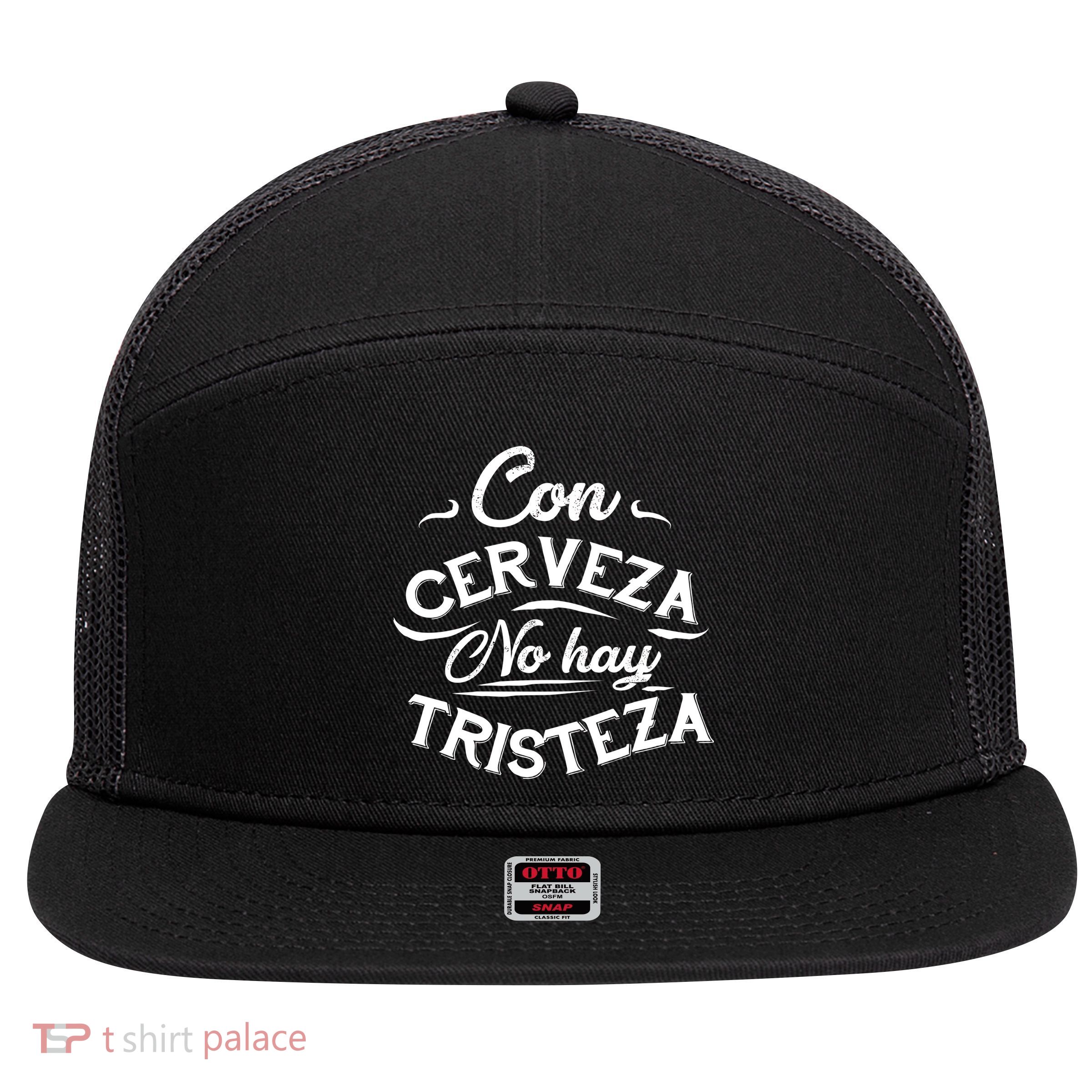 With Beer There Is No Sadness Con Cerveza No Hay Tristeza 7 Panel Mesh Trucker Snapback Hat