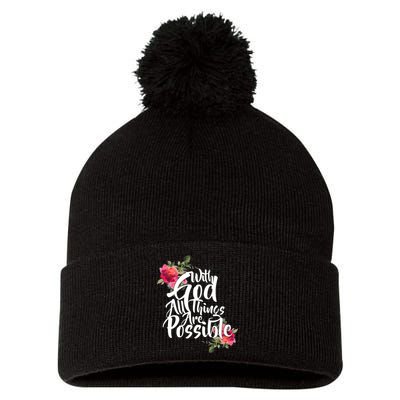 With God All Things Possible Pom Pom 12in Knit Beanie
