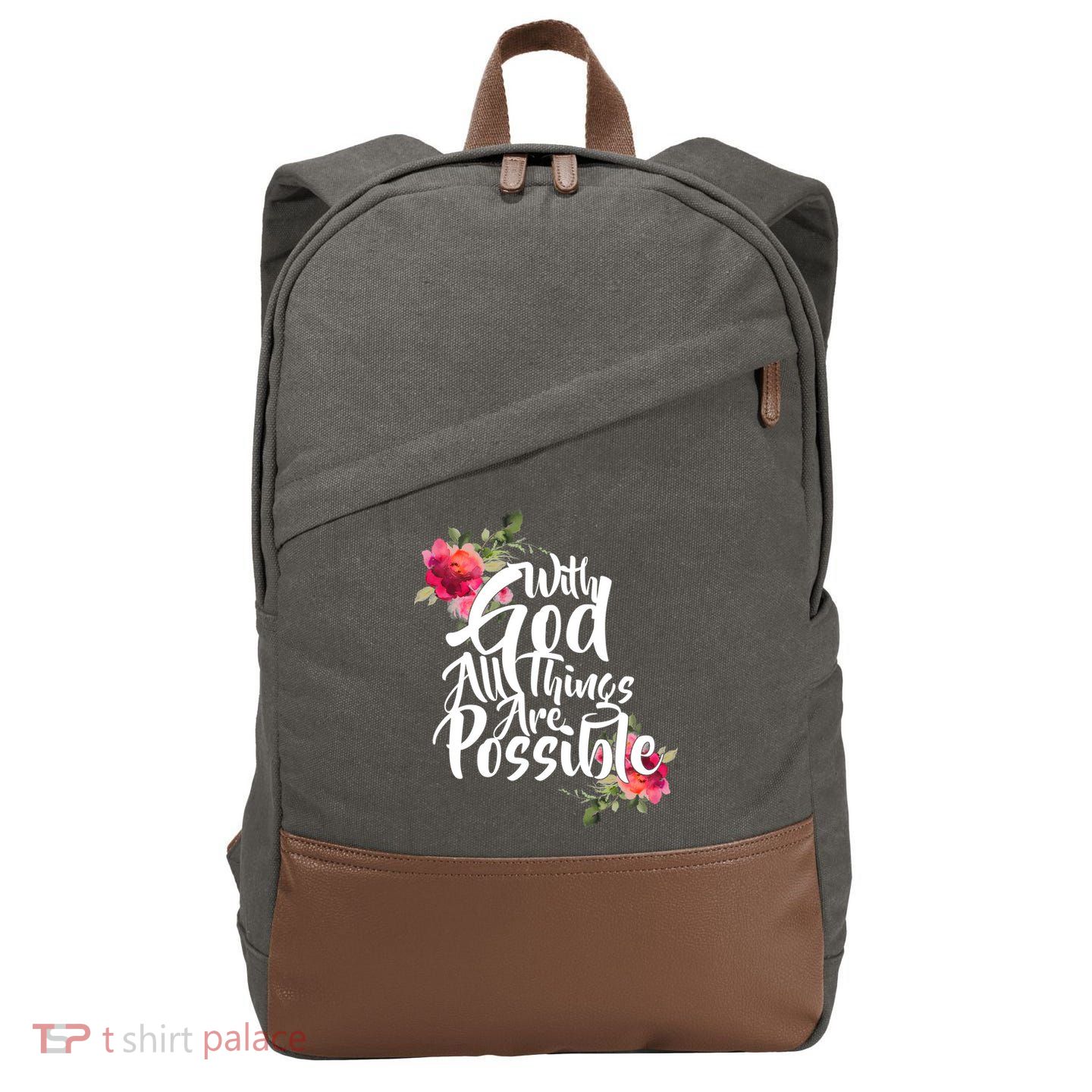 With God All Things Possible Cotton Canvas Backpack