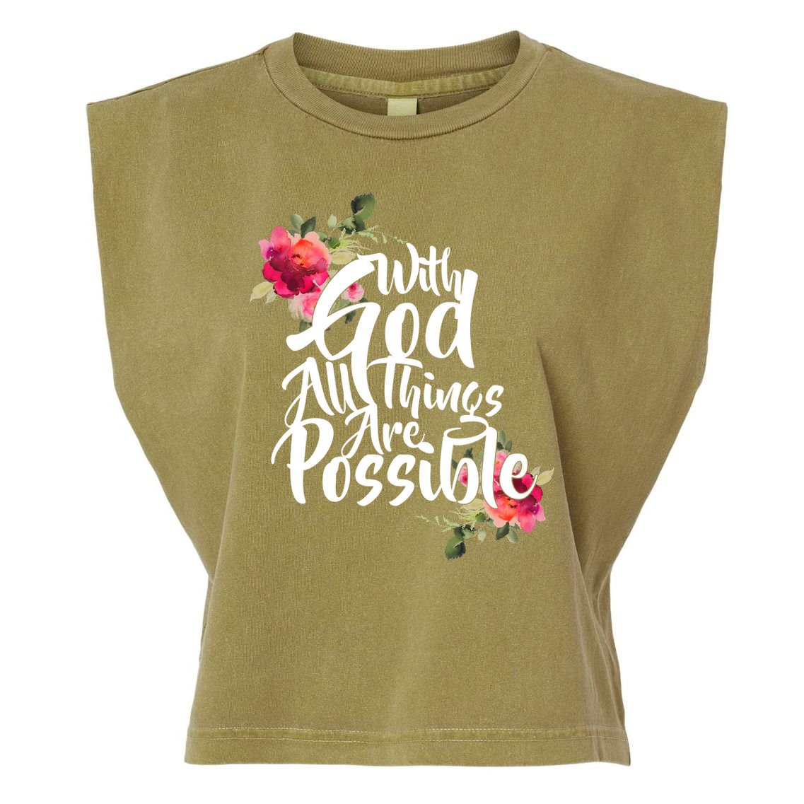 With God All Things Possible Garment-Dyed Women's Muscle Tee
