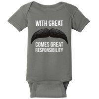 With Great Mustache Comes Great Responsibility  Baby Bodysuit