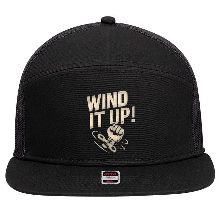 Wind It Up! 7 Panel Mesh Trucker Snapback Hat