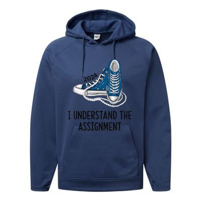 Women I Understand The Assignment Sneakers And Pearls Kamala 2024 Gift Performance Fleece Hoodie