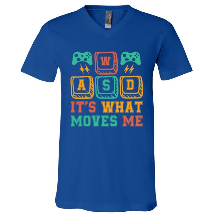 Wasd ItS What Moves Me Funny Pc Gamer Computer Nerd Funny Gift V-Neck T-Shirt