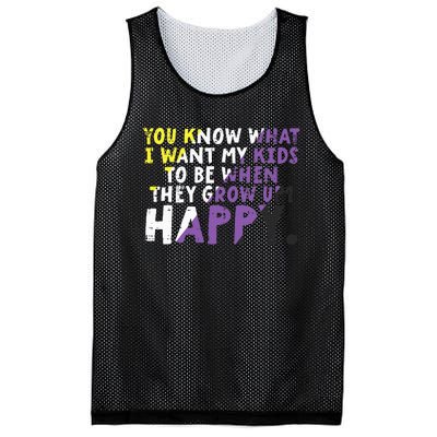 What I Want My Grow Up Happy Nonbinary Enby Pride Flag Mesh Reversible Basketball Jersey Tank