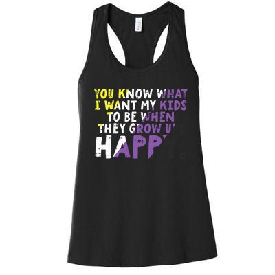 What I Want My Grow Up Happy Nonbinary Enby Pride Flag Women's Racerback Tank