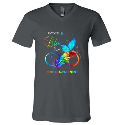 Women I Wear Blue For Autism Awareness Month Gift V-Neck T-Shirt