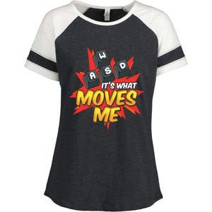 Wasd Its What Moves Me! Funny Pc Gamer Cute Gift Enza Ladies Jersey Colorblock Tee