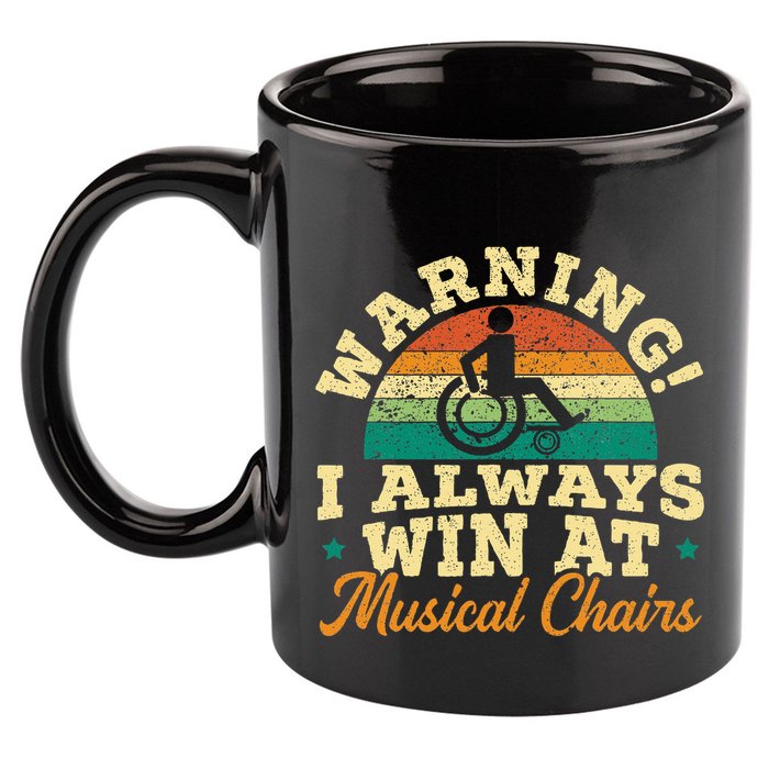 Warning I Win At Musical Chairs Wheelchair Handicap 11oz C Handle Ceramic Mug