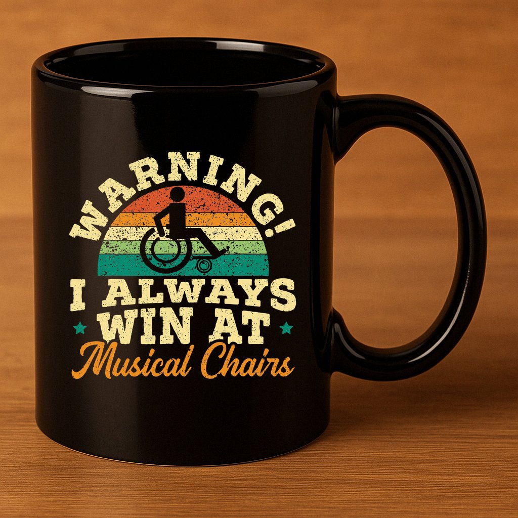 Warning I Win At Musical Chairs Wheelchair Handicap 11oz C Handle Ceramic Mug
