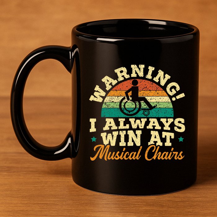 Warning I Win At Musical Chairs Wheelchair Handicap 11oz C Handle Ceramic Mug