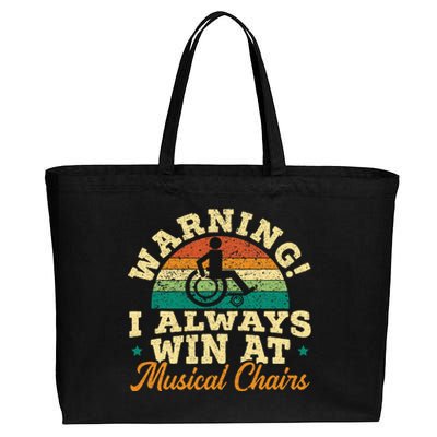 Warning I Win At Musical Chairs Wheelchair Handicap Cotton Canvas Jumbo Tote