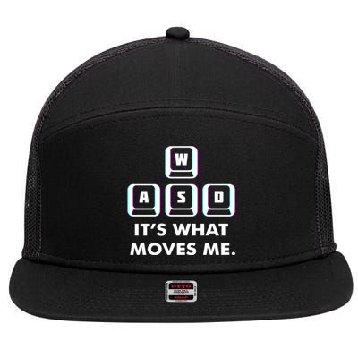 Wasd Its What Moves Me Pc Gamer Gaming Gift Wasd Keys Gift 7 Panel Mesh Trucker Snapback Hat