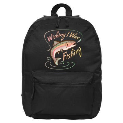 WISHING I WAS FISHING Rainbow Trout Salmon Sport Fish 16 in Basic Backpack