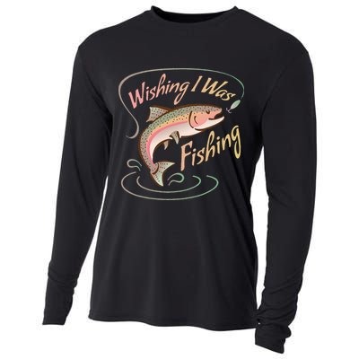 WISHING I WAS FISHING Rainbow Trout Salmon Sport Fish Cooling Performance Long Sleeve Crew