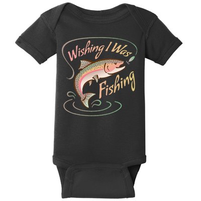 WISHING I WAS FISHING Rainbow Trout Salmon Sport Fish Baby Bodysuit