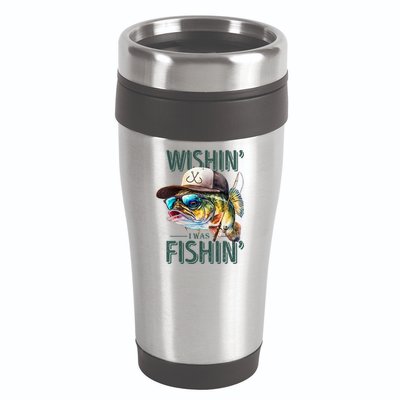 Wishin' I Was Fishin'  – Funny Fishing , Angler Humor Gift For Outdoors Lovers 16oz Travel Tumbler