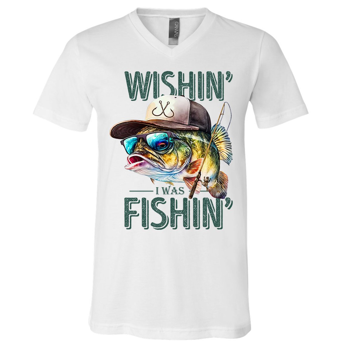 Wishin' I Was Fishin'  – Funny Fishing , Angler Humor Gift For Outdoors Lovers V-Neck T-Shirt