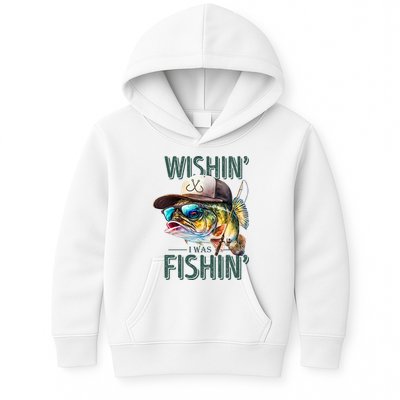 Wishin' I Was Fishin'  – Funny Fishing , Angler Humor Gift For Outdoors Lovers Kids Hoodie