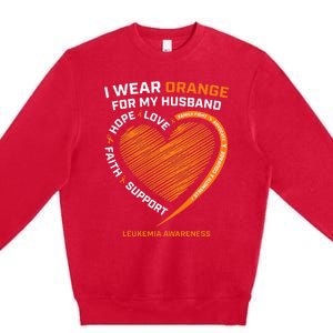 Wife I Wear Orange For My Husband Leukemia Awareness Premium Crewneck Sweatshirt