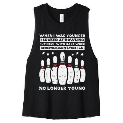 When I Was Younger Bowling Funny Humor Gag Bowler Women's Racerback Cropped Tank