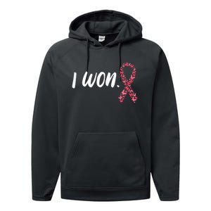 Wo I Won Breast Cancer Awareness  Support Pink Ribbon Survivor Performance Fleece Hoodie