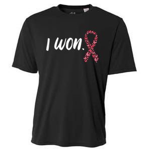 Wo I Won Breast Cancer Awareness  Support Pink Ribbon Survivor Cooling Performance Crew T-Shirt