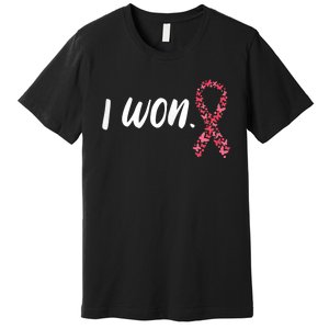 Wo I Won Breast Cancer Awareness  Support Pink Ribbon Survivor Premium T-Shirt