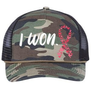 Wo I Won Breast Cancer Awareness  Support Pink Ribbon Survivor Retro Rope Trucker Hat Cap