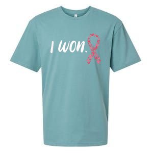 Wo I Won Breast Cancer Awareness  Support Pink Ribbon Survivor Sueded Cloud Jersey T-Shirt