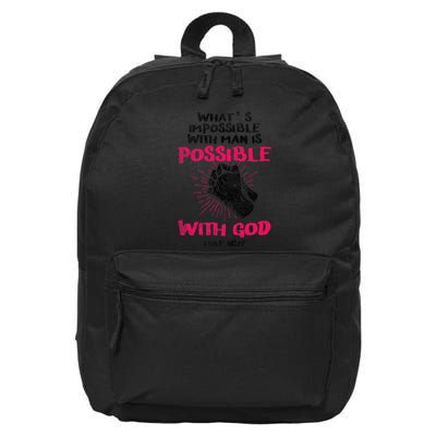 WhatS Impossible With Man Is Possible With God Christian 16 in Basic Backpack