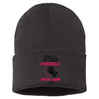 WhatS Impossible With Man Is Possible With God Christian Sustainable Knit Beanie