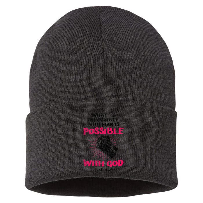 WhatS Impossible With Man Is Possible With God Christian Sustainable Knit Beanie