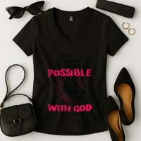 WhatS Impossible With Man Is Possible With God Christian Women's V-Neck T-Shirt