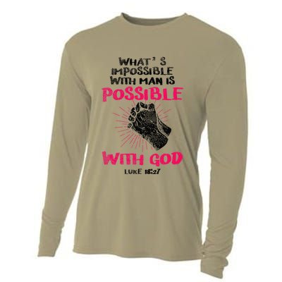 WhatS Impossible With Man Is Possible With God Christian Cooling Performance Long Sleeve Crew