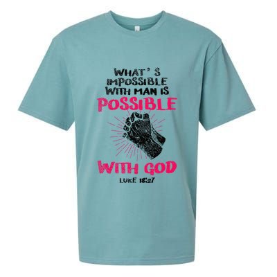 WhatS Impossible With Man Is Possible With God Christian Sueded Cloud Jersey T-Shirt