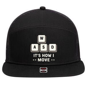 Wasd ItS What Moves Me Funny Gaming Player Keyboard Keys Gift 7 Panel Mesh Trucker Snapback Hat