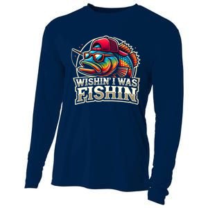 Wishin I Was Fishin Funny Fishing Fisherman FatherS Day Cooling Performance Long Sleeve Crew