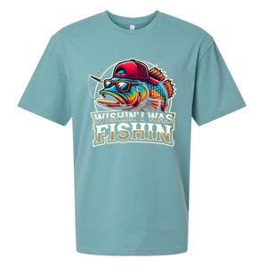 Wishin I Was Fishin Funny Fishing Fisherman FatherS Day Sueded Cloud Jersey T-Shirt