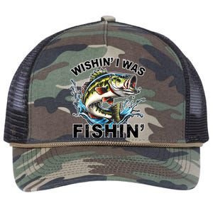 Wishin I Was Fishin For Bass Lover Design Retro Rope Trucker Hat Cap