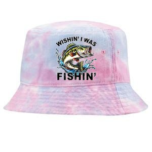 Wishin I Was Fishin For Bass Lover Design Tie-Dyed Bucket Hat